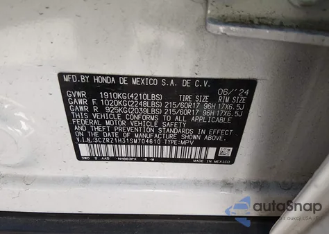 2025 Honda Hr-V 2Wd Lx z USA, uszkodzony, nr VIN 3CZRZ1H31SM704610